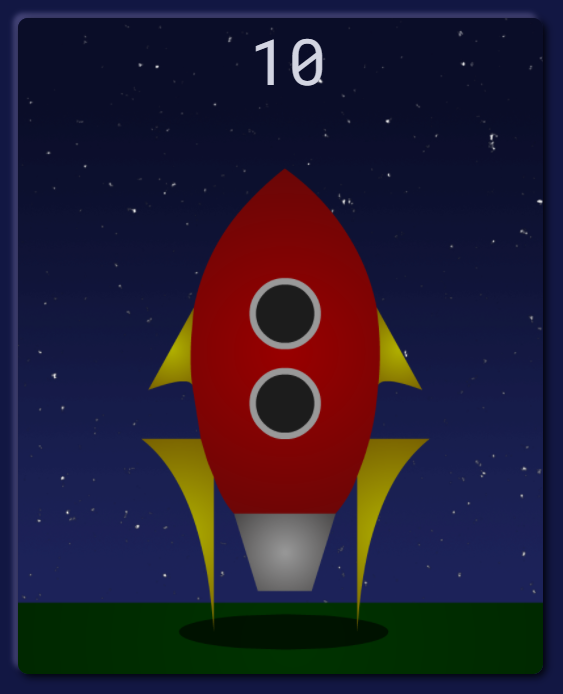 Red rocket waiting to start countdown to liftoff waiting on a starry background